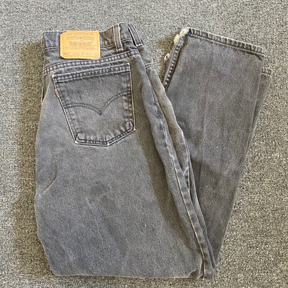 Vintage Levi's 560 Orange Tab Jeans Gray Mens 36x30 Loose Fit Tapered Leg‎ USA